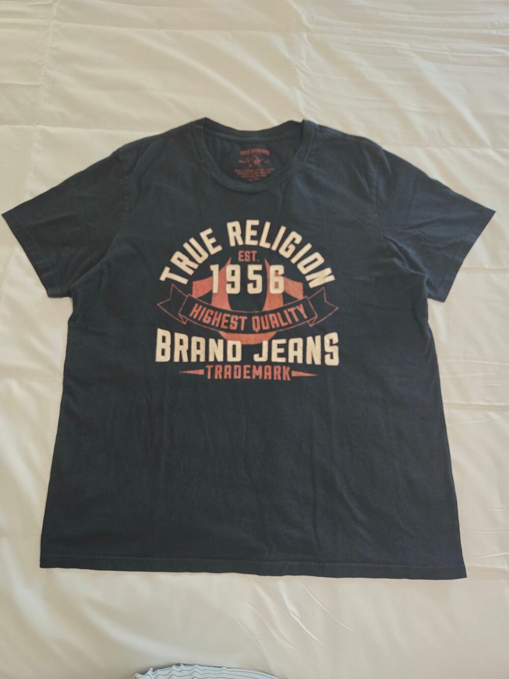 True Religion Men's Graphic T-Shirt Black Red Horseshoe Logo Size XXL